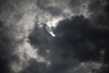 Cloudy sky. Sun behind cloud. Cloudy day.
