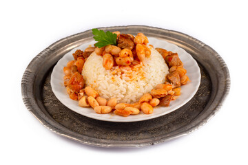 Traditional Turkish cuisine. Kuru Fasulye . Haricot Beans, rice and beans (Turkish name; pilav ustu...