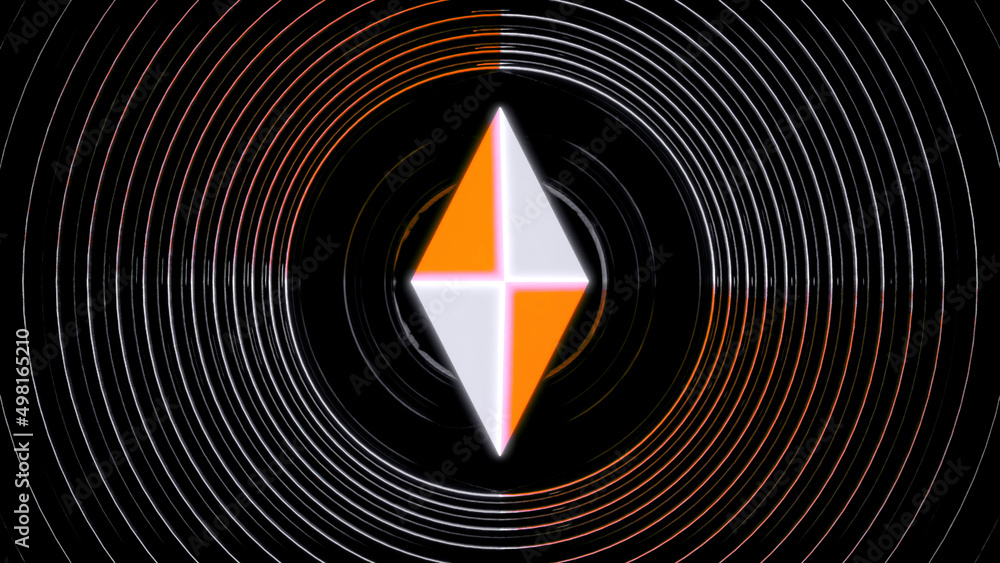 Poster a bright abstraction consisting of circles.design. a rhombus that is in the middle rotates around it