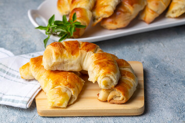 Traditional delicious Turkish food; cheese croissant pastry (Turkish name; pamuk pogaca, serit pogaca)