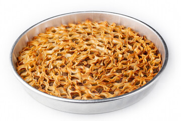 Delicious Turkish Ravioli Tepsi Manti. Turkish traditional Kayseri Tepsi Manti