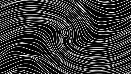 Lots of curved lines on black background. Motion. Thin lines bend during movement. Flow of thin threads with bends