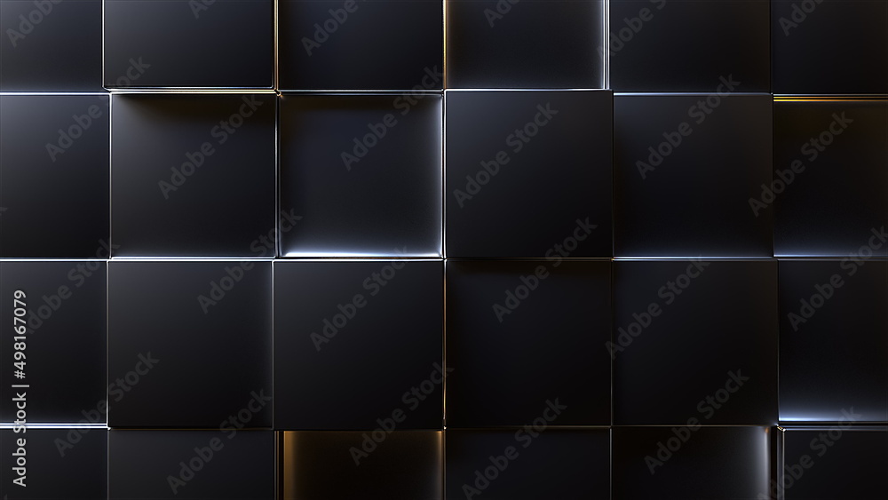 Poster black blocks with lights. computer generated 3d render