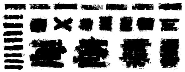 Paint Roller texture collection. Abstract dry lines and big spots using a paint roller. Grunge compositions, grunge frame, text boxes with splashes and grainy effect. Vector set artistic design box