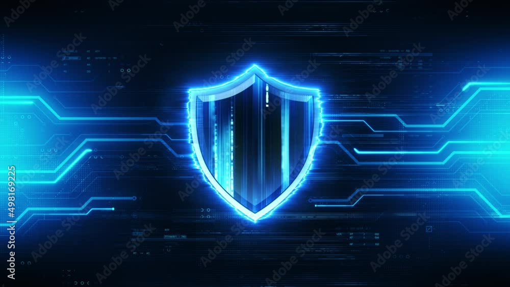 Poster cyber security background. abstract technology motion. shield electronic icon and circuit lines for 