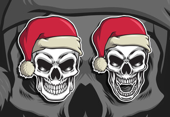 Skull head with christmas hat vector illustration