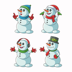 Snowman character set vector illustration