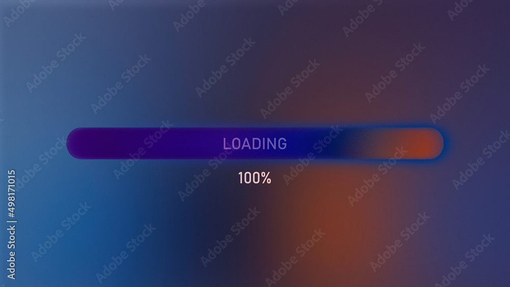 Poster loading scale. motion. purple background with orange hues and a running margin of a percentage.