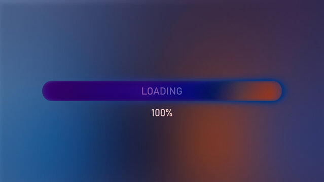 Loading scale. Motion. Purple background with orange hues and a running margin of a percentage.
