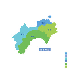 日本の地域図・日本地図 四国地方 雨の日カラーで色分けしてみた