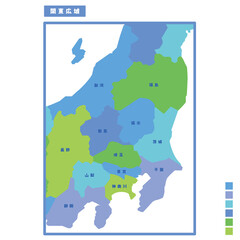 日本の地域図・日本地図 関東広域 雨の日カラーで色分けしてみた