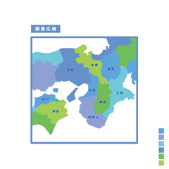 日本の地域図・日本地図 関西広域 雨の日カラーで色分けしてみた