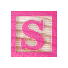 Letter S childs wood block on white with clipping path