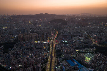 Modern city buildings with interchange overpass in shenzhen city,China