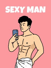 Fototapeta premium cute man cartoon on pink background