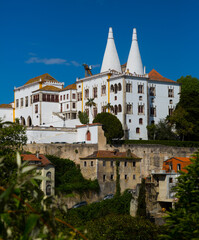 View of Palace of Sintra (Town Palace) overlooking Manueline wing, medieval royal residence in Portugal