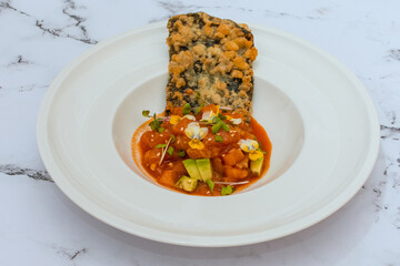 Salmon Tartar With Seaweed Tempura