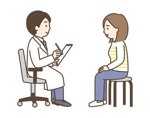 問診をする医師と患者のイラスト