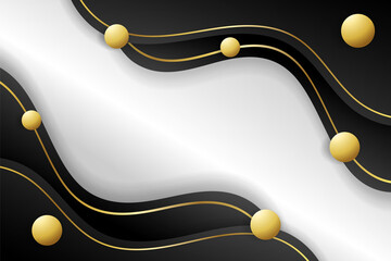 Abstract black and white luxury background with golden balls and lines. - Vector