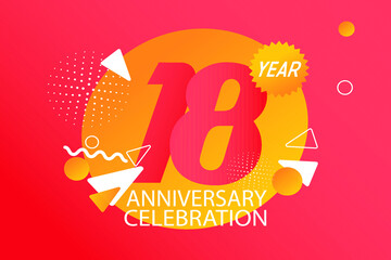 18 year anniversary celebration logotype. anniversary logo with orange and white color isolated on black background, vector design for celebration, invitation card, and greeting card - Vector