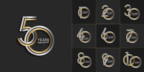 set of anniversary premium collection silver and gold color can be use for celebration event