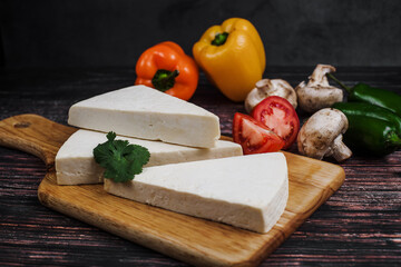 Mexican white Cotija cheese with fresh ingredients in Mexico Latin America