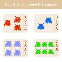 Counting Game for Preschool Children.  Count how many  monsters