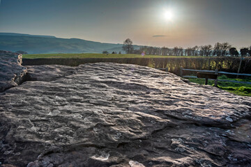 Sunset over the top surface of Arthur's Stone,Neolithic chambered tomb,Herefordshire,England,UK.