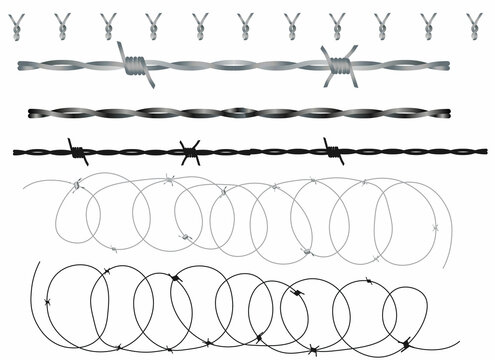Barbed metal wire fence part vector
