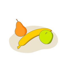 Fruits collection. Apple, banana and pear. Top view