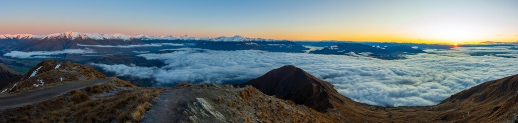 Sunrise over Roys Peak, Lake Wanaka and Mount Aspiring, South Island, New Zealand