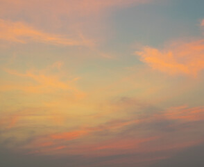 Fototapeta premium Colorful blue sky background with the orange cloud, sunset at twilight. Nature abstract concept.