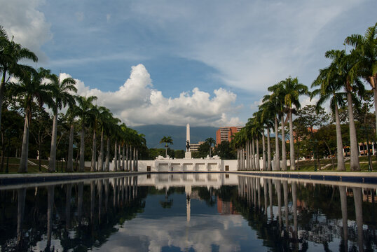Pool view with water reflection at Paseo Los Proceres (Walkway of the Heroes) in Caracas - Venezuela
