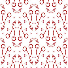 Sweet cherry repeating pattern. Seamless texture with wild berries. Summer motives with fresh healthy food ingredients