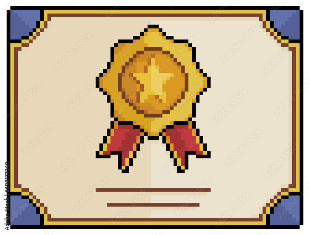 Wall mural pixel art certificate honor to merit vector icon for 8bit game on white background