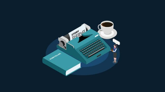 Young woman using typewriter while writing a story