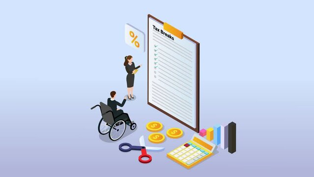 Disabled businessman look at tax breaks documents