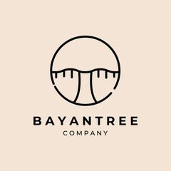 minimalist Banyan tree line art emblem logo logo illustration design