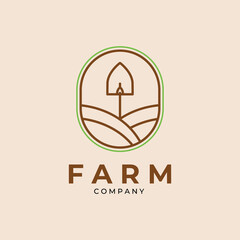 minimalist farm line art logo emblem vector template design
