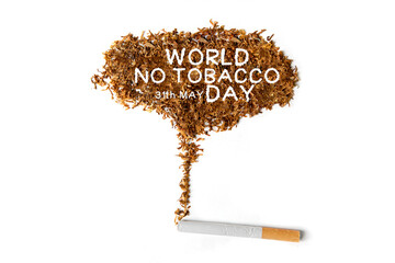 Cigarette with world no tobacco day text on table