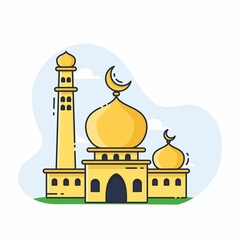 Illustration vector graphic of the mosque. Mosque minimalist style isolated on a white background. The illustration is suitable for web landing page banners, flyers, stickers, cards, etc.