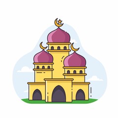 Illustration vector graphic of the mosque. Mosque minimalist style isolated on a white background. The illustration is suitable for web landing page banners, flyers, stickers, cards, etc.