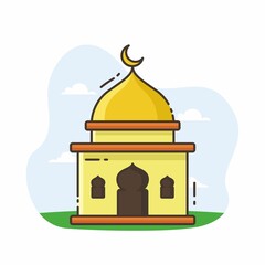 Illustration vector graphic of the mosque. Mosque minimalist style isolated on a white background. The illustration is suitable for web landing pages, banners, flyers, stickers, cards, etc.