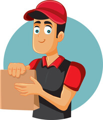 Worker Delivering Food in a paper Package Vector Cartoon illustration
