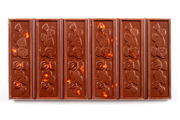 A bar of chocolate on a white background.