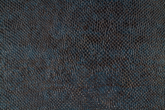 Background texture of artificial leather in dark blue tones.