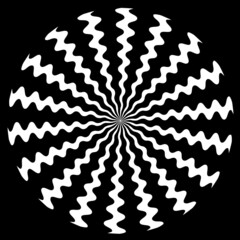 Zigzag, black and white abstract spiral design, large zig zag swirl mandala, hypnosis, unconscious, stress, eye strain, optical illusion, vector includes pattern swatch that seamlessly fills any shape