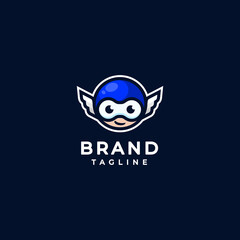 Cute Boys Head Mascot Design with Wing Accents. Cute boy design with blue mask and wing accents on both sides.