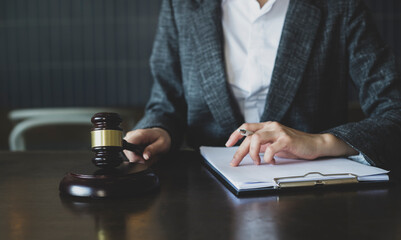 Law and Legal services concept. lawyer consulting with client discussing about lawsuit at the...