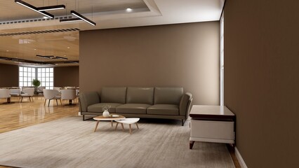 3d wall logo mockup in the office lobby waiting room